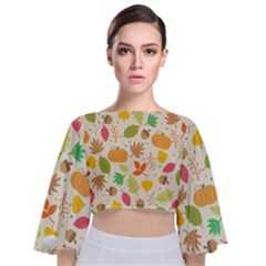 Thanksgiving Pattern Tie Back Butterfly Sleeve Chiffon Top