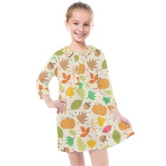 Thanksgiving Pattern Kids  Quarter Sleeve Shirt Dress by Valentinaart