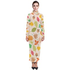 Thanksgiving Pattern Turtleneck Maxi Dress