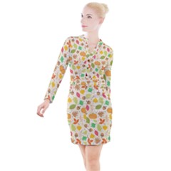 Thanksgiving Pattern Button Long Sleeve Dress