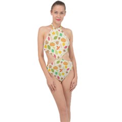 Thanksgiving Pattern Halter Side Cut Swimsuit