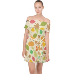 Thanksgiving Pattern Off Shoulder Chiffon Dress