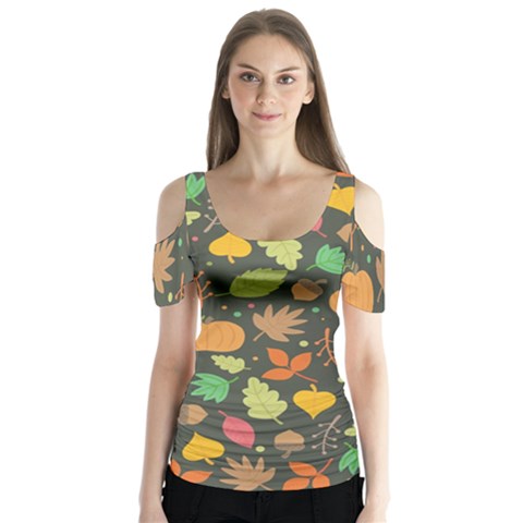 Thanksgiving Pattern Butterfly Sleeve Cutout Tee  by Valentinaart