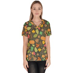 Thanksgiving pattern Women s V-Neck Scrub Top