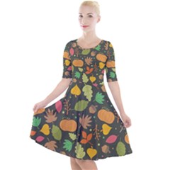 Thanksgiving pattern Quarter Sleeve A-Line Dress