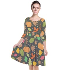 Thanksgiving pattern Quarter Sleeve Waist Band Dress