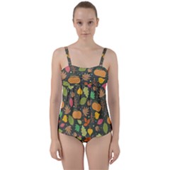 Thanksgiving pattern Twist Front Tankini Set