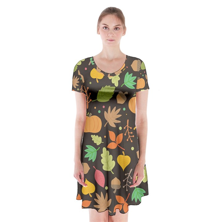 Thanksgiving pattern Short Sleeve V-neck Flare Dress