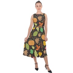 Thanksgiving Pattern Midi Tie-back Chiffon Dress by Valentinaart