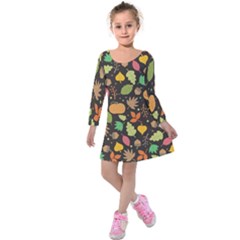 Thanksgiving Pattern Kids  Long Sleeve Velvet Dress