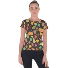 Thanksgiving Pattern Short Sleeve Sports Top  by Valentinaart