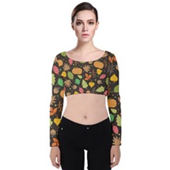 Thanksgiving Pattern Velvet Long Sleeve Crop Top