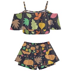 Thanksgiving Pattern Kids  Off Shoulder Skirt Bikini