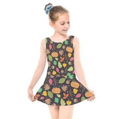 Thanksgiving Pattern Kids  Skater Dress Swimsuit