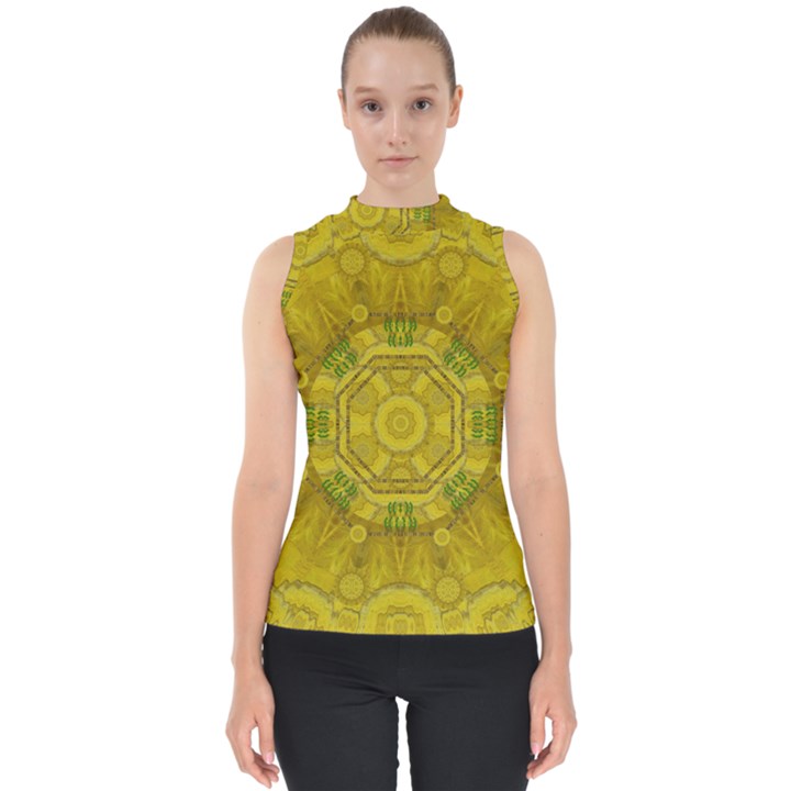 Sunshine Feathers And Fauna Ornate Mock Neck Shell Top