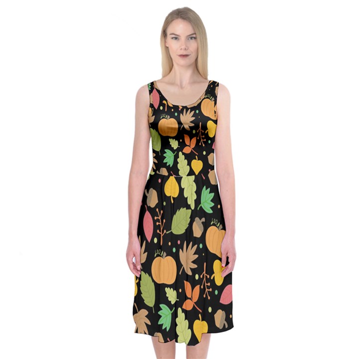 Thanksgiving pattern Midi Sleeveless Dress