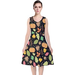 Thanksgiving Pattern V-neck Midi Sleeveless Dress 