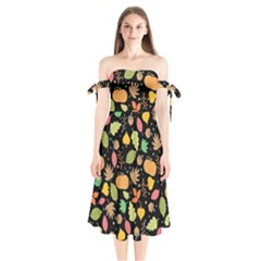 Thanksgiving Pattern Shoulder Tie Bardot Midi Dress by Valentinaart