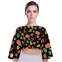 Thanksgiving Pattern Tie Back Butterfly Sleeve Chiffon Top