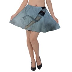 Wonderful  Fairy, Blue Colors Velvet Skater Skirt by FantasyWorld7