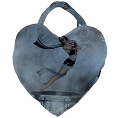 Wonderful  Fairy, Blue Colors Giant Heart Shaped Tote by FantasyWorld7