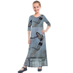 Wonderful  Fairy, Blue Colors Kids  Quarter Sleeve Maxi Dress by FantasyWorld7