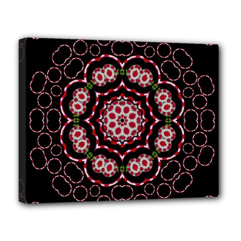 Fantasy Flowers Ornate And Polka Dots Landscape Canvas 14  X 11  (stretched) by pepitasart