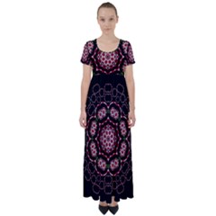 Fantasy Flowers Ornate And Polka Dots Landscape High Waist Short Sleeve Maxi Dress