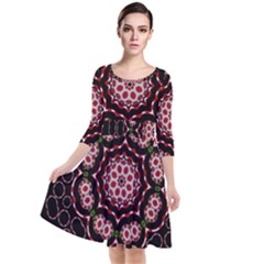 Fantasy Flowers Ornate And Polka Dots Landscape Quarter Sleeve Waist Band Dress