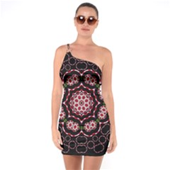 Fantasy Flowers Ornate And Polka Dots Landscape One Soulder Bodycon Dress by pepitasart