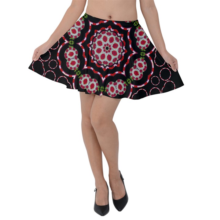 Fantasy Flowers Ornate And Polka Dots Landscape Velvet Skater Skirt