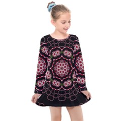 Fantasy Flowers Ornate And Polka Dots Landscape Kids  Long Sleeve Dress