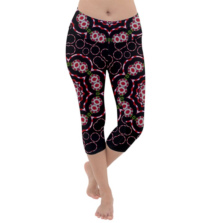 Fantasy Flowers Ornate And Polka Dots Landscape Lightweight Velour Capri Yoga Leggings