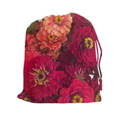 Peach And Pink Zinnias Drawstring Pouch (xxl) by bloomingvinedesign