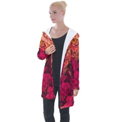 Peach And Pink Zinnias Longline Hooded Cardigan