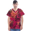 Peach and Pink Zinnias Men s V-Neck Scrub Top View1