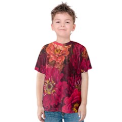 Peach And Pink Zinnias Kids  Cotton Tee