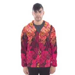 Peach And Pink Zinnias Hooded Windbreaker (men) by bloomingvinedesign