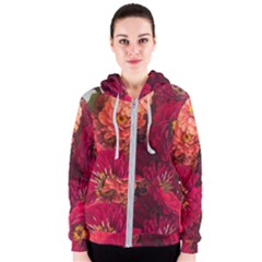 Peach And Pink Zinnias Women s Zipper Hoodie