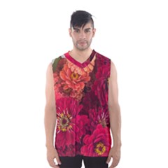 Peach And Pink Zinnias Men s Basketball Tank Top