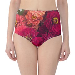 Peach And Pink Zinnias Classic High-waist Bikini Bottoms