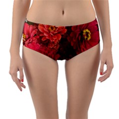 Peach And Pink Zinnias Reversible Mid-waist Bikini Bottoms