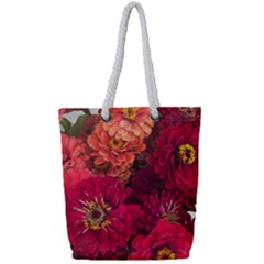 Peach And Pink Zinnias Full Print Rope Handle Tote (small)