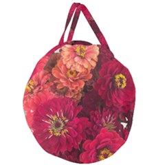 Peach And Pink Zinnias Giant Round Zipper Tote by bloomingvinedesign