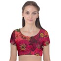 Peach and Pink Zinnias Velvet Short Sleeve Crop Top  View1