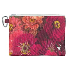 Peach And Pink Zinnias Canvas Cosmetic Bag (xl) by bloomingvinedesign