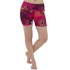 Peach And Pink Zinnias Lightweight Velour Yoga Shorts