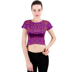 Seasonal Delight With Fantasy Flowers Crew Neck Crop Top by pepitasart