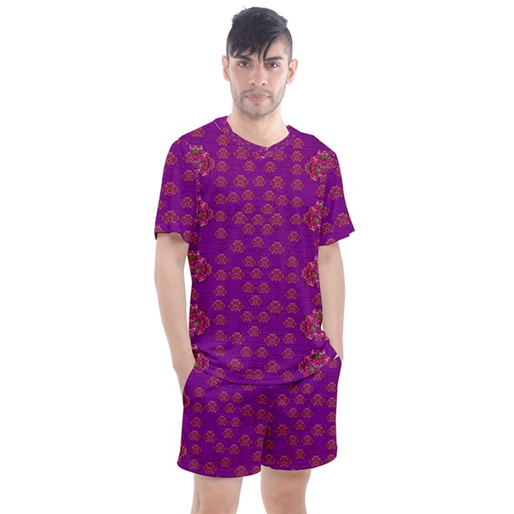 Seasonal Delight With Fantasy Flowers Men s Mesh Tee and Shorts Set