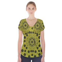 Gold For Golden People And Flowers Short Sleeve Front Detail Top by pepitasart